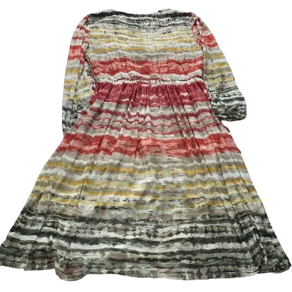 En Focus NWT Midi Dress Long Sleeve Semi-Sheer A-Line Earthy Multicolor 14 XL